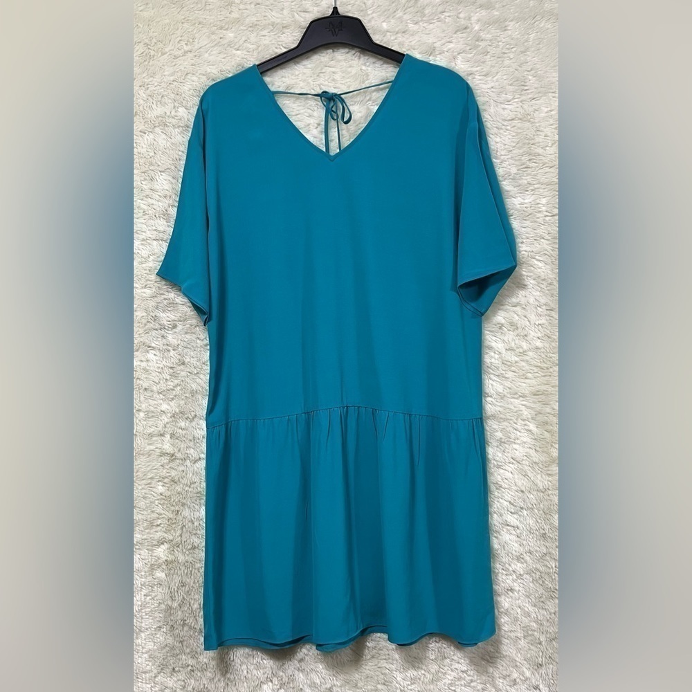 EILEEN Fisher Petite Drop Waist Crepe Tie Back Dress